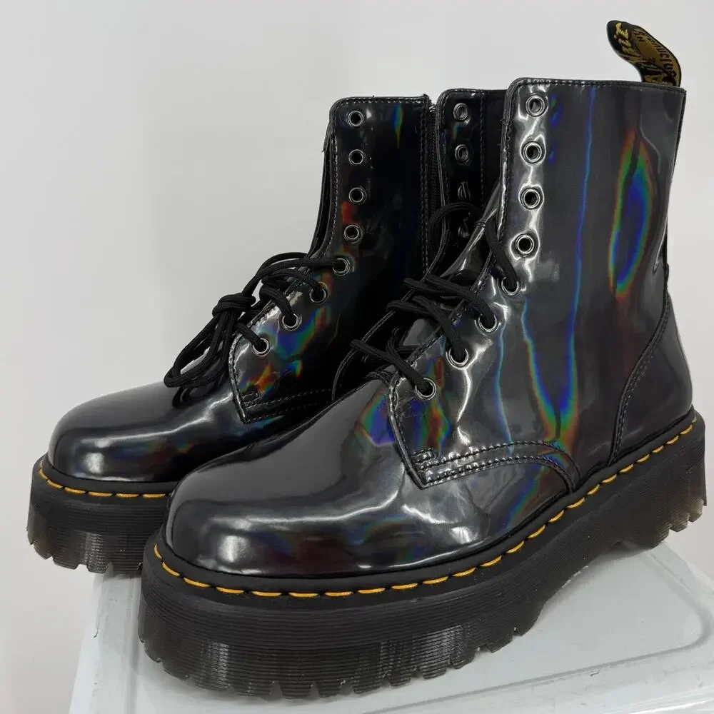 New Doc Dr. Martens Jadon Hologram Black Gray Leather Platform Boot Size Mens 11